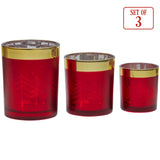 Christabelle Christmas Candle Jar Set Of 3 Red And Gold Holiday Candle Holders - Top-Down View