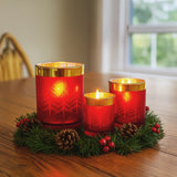 Christabelle Christmas Candle Jar Set Of 3 Red And Gold Holiday Candle Holders - Rear View