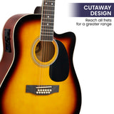 Karrera Acoustic Guitar 12-String with EQ - Sunburst - Top-Down View