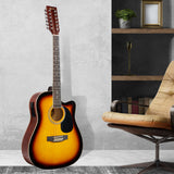 Karrera Acoustic Guitar 12-String with EQ - Sunburst - Low Angle