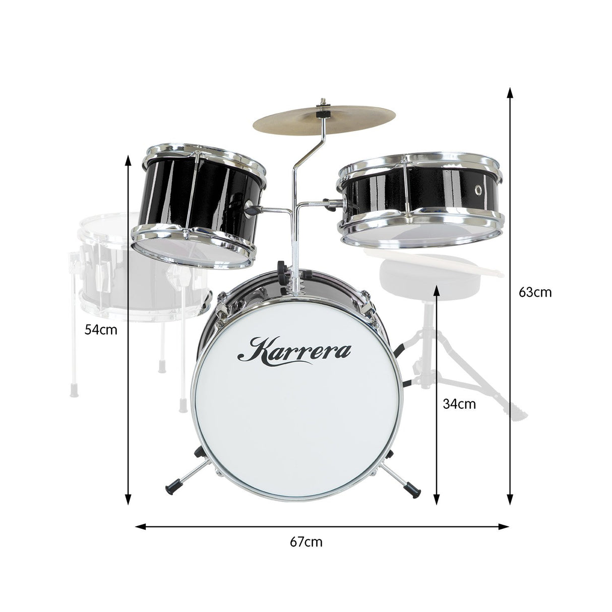 Karrera Kids' 4-Piece Metallic Drum Set - Black