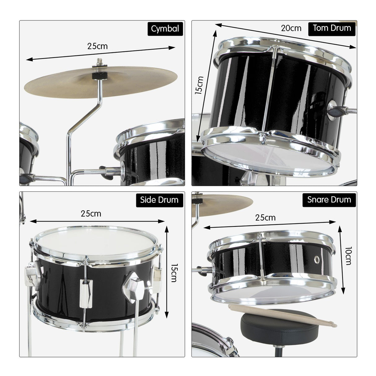 Karrera Kids' 4-Piece Metallic Drum Set - Black