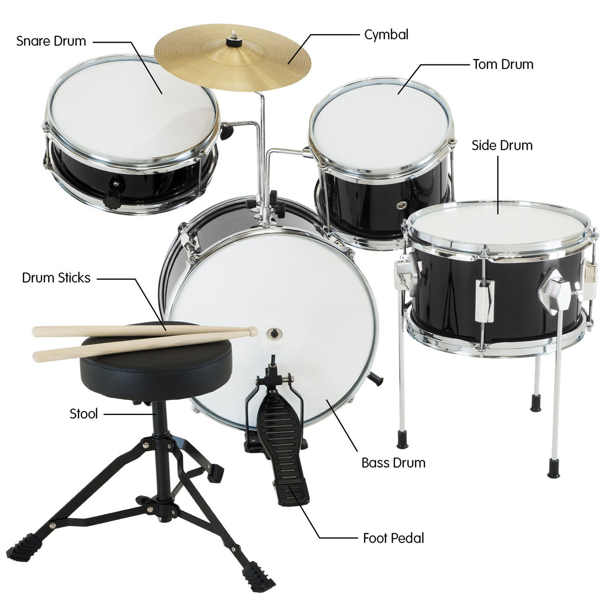 Karrera Kids' 4-Piece Metallic Drum Set - Black