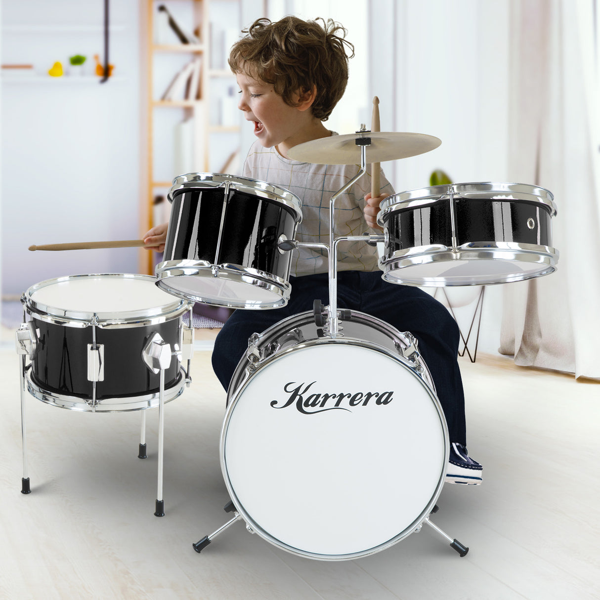 Karrera Kids' 4-Piece Metallic Drum Set - Black