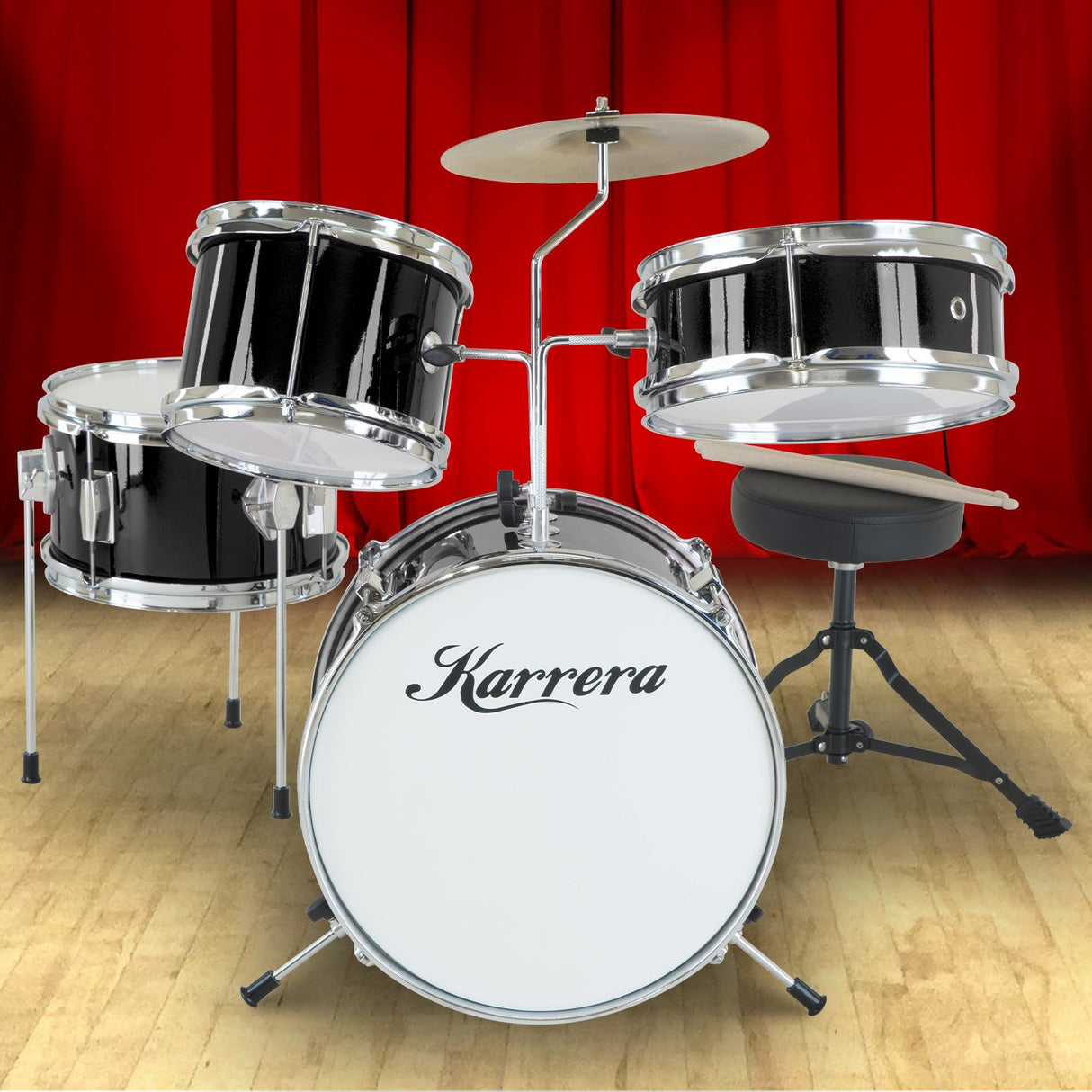 Karrera Kids' 4-Piece Metallic Drum Set - Black