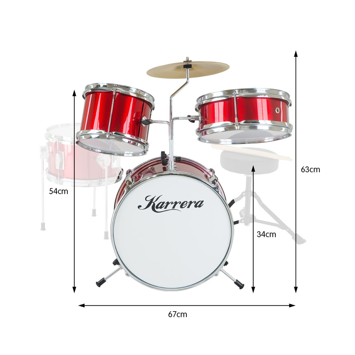 Karrera Kids' 4-Piece Drum Set - Vibrant Red