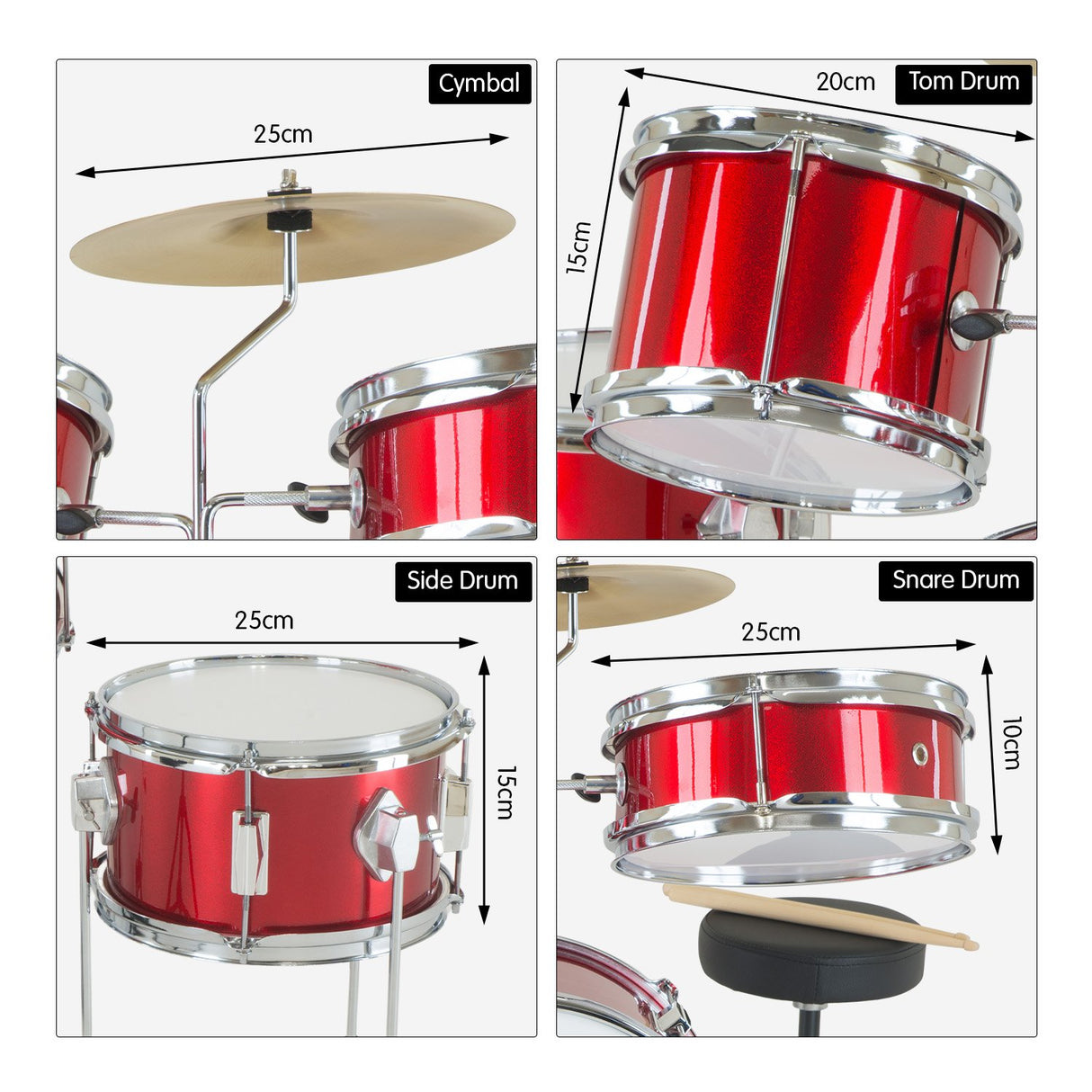 Karrera Kids' 4-Piece Drum Set - Vibrant Red