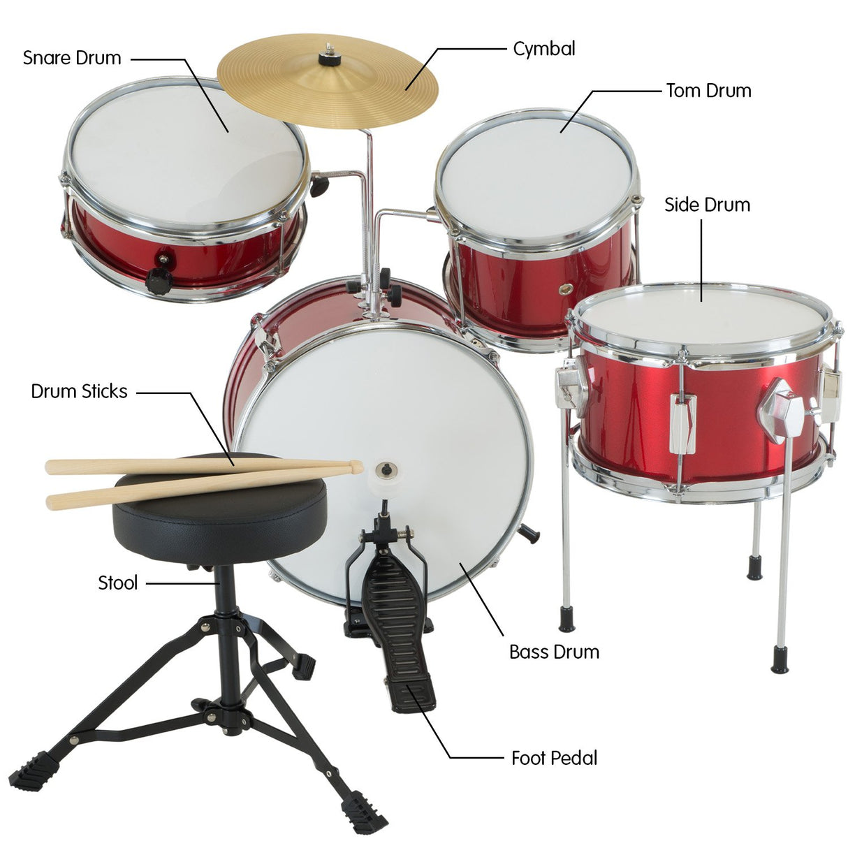 Karrera Kids' 4-Piece Drum Set - Vibrant Red
