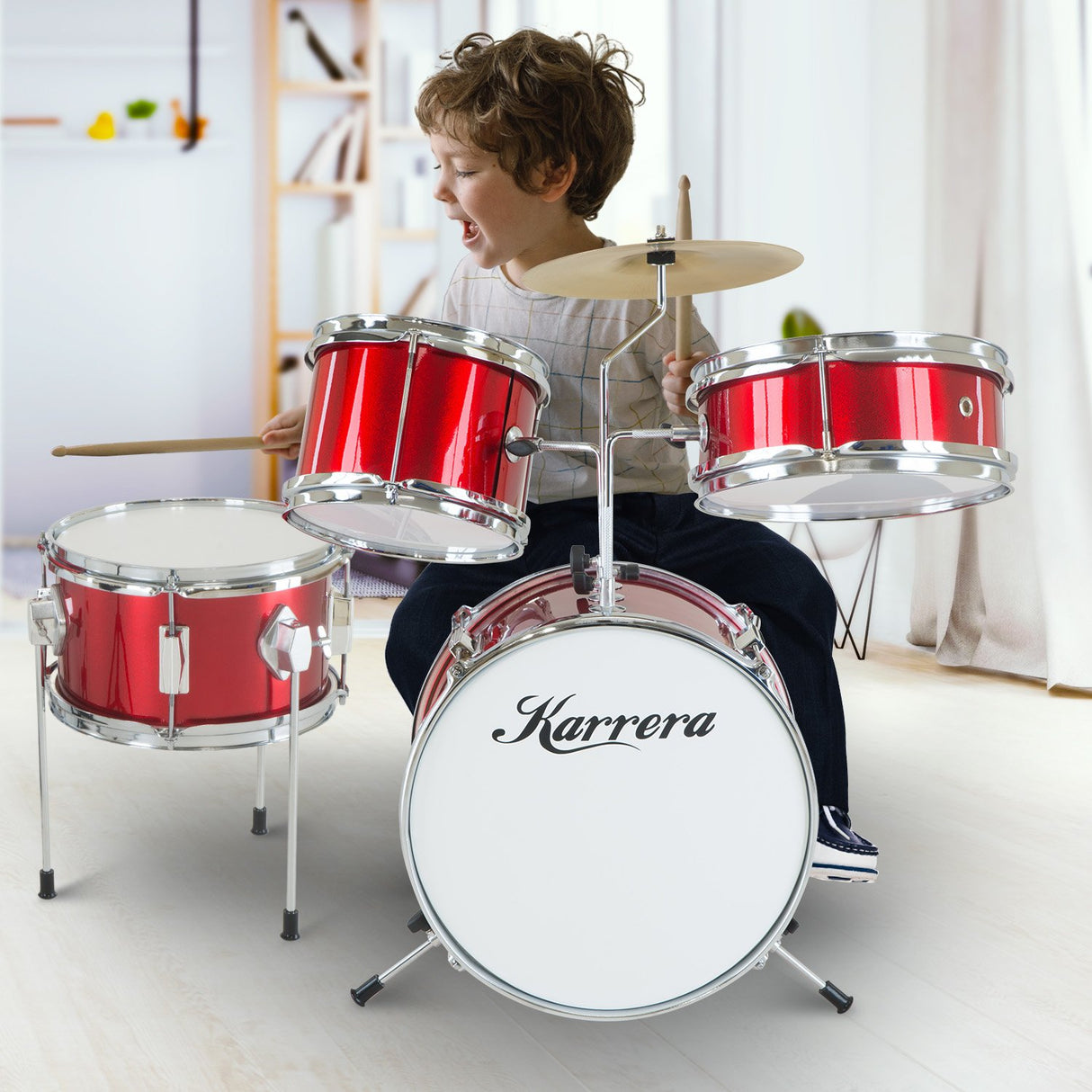 Karrera Kids' 4-Piece Drum Set - Vibrant Red