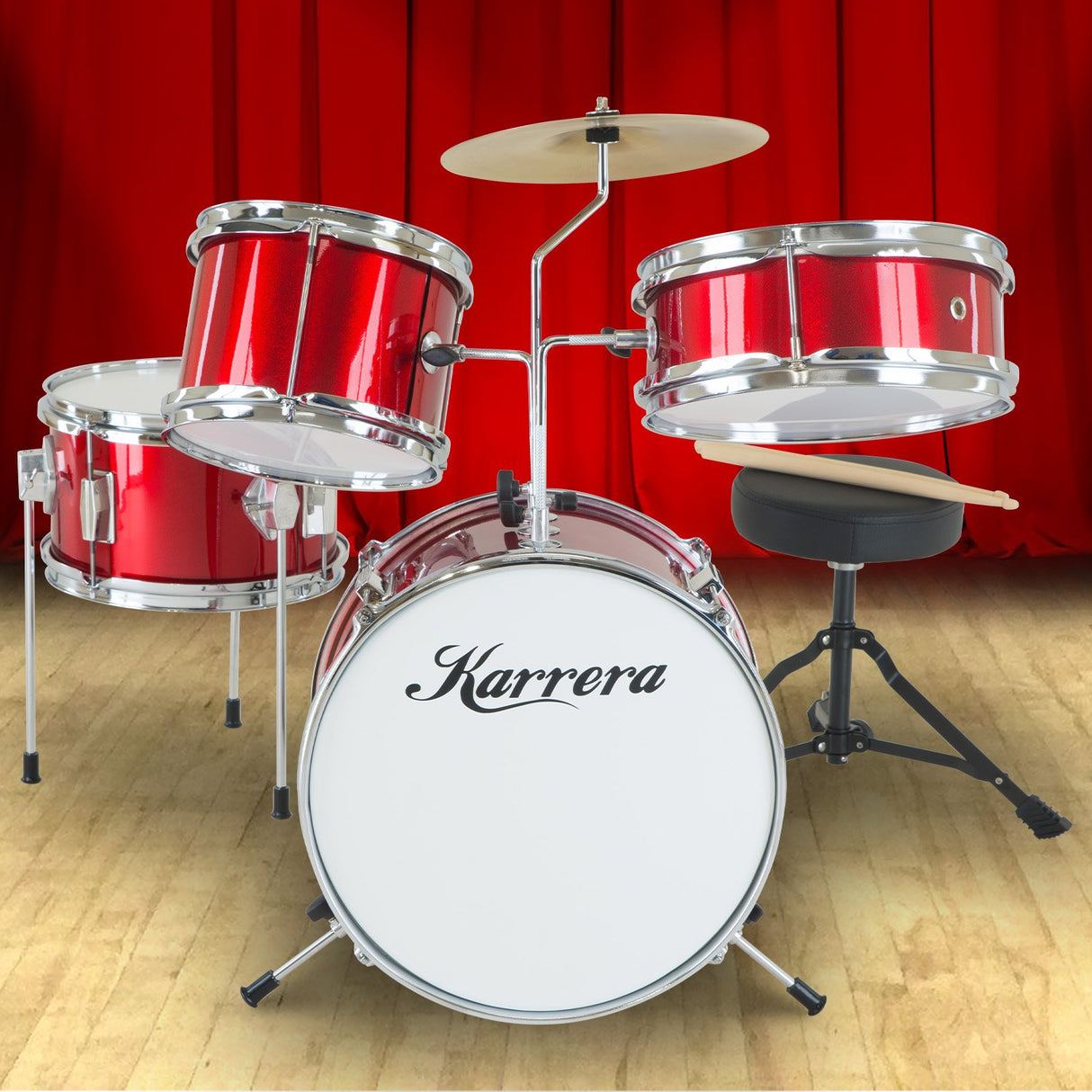 Karrera Kids' 4-Piece Drum Set - Vibrant Red