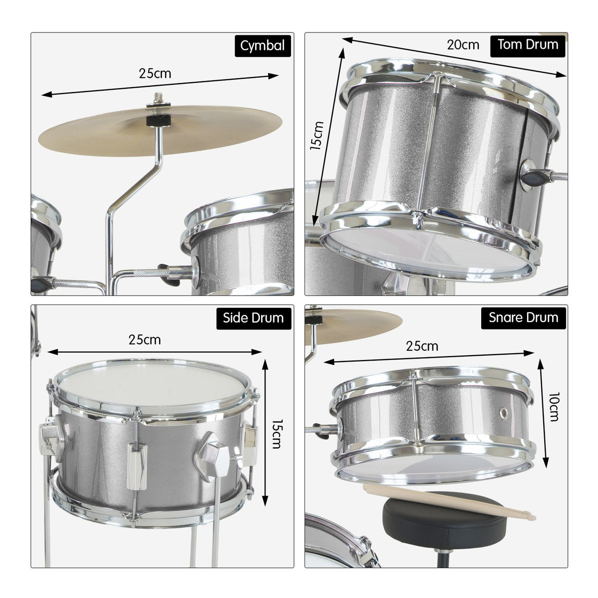 Karrera Silver Kids' 4-Piece Drum Set