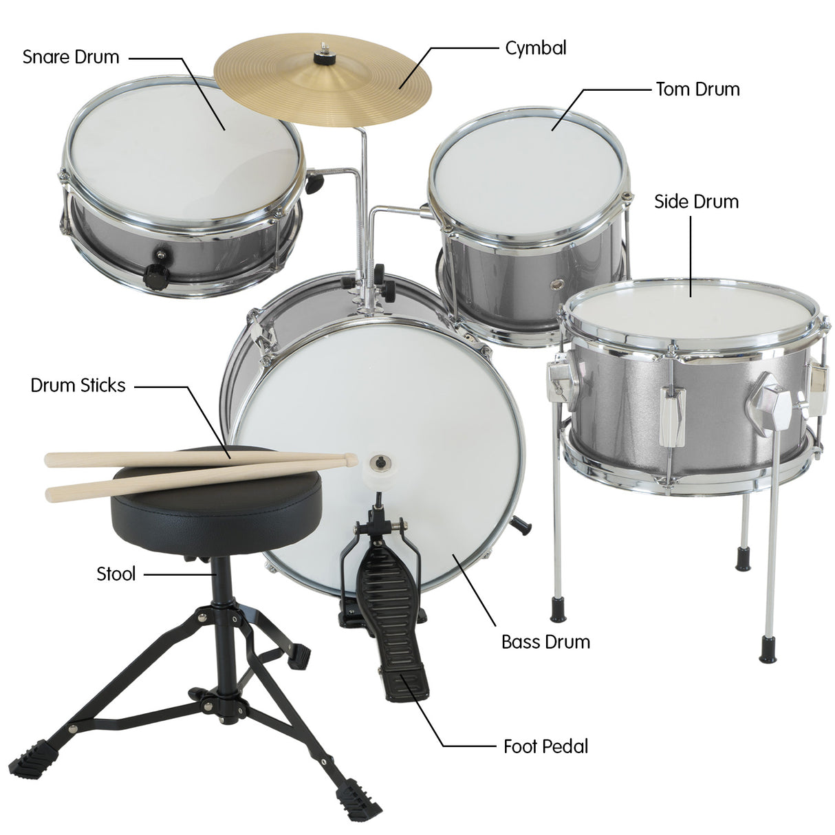 Karrera Silver Kids' 4-Piece Drum Set