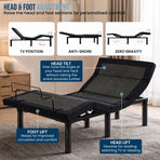 Therapedic Advance Long Single Adjustable Bed Frame Base with Head Tilt, Massage, USB & Wireless Remote