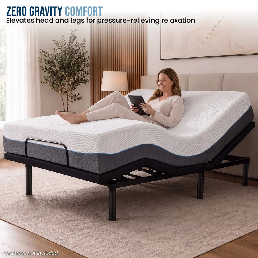 Therapedic Advance Queen Adjustable Bed Frame Base with Head Tilt, Massage, USB & Wireless Remote