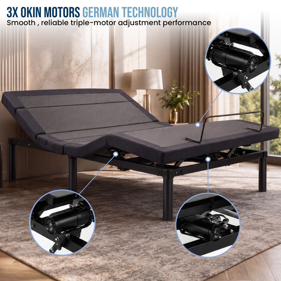Therapedic Advance Queen Adjustable Bed Frame Base with Head Tilt, Massage, USB & Wireless Remote