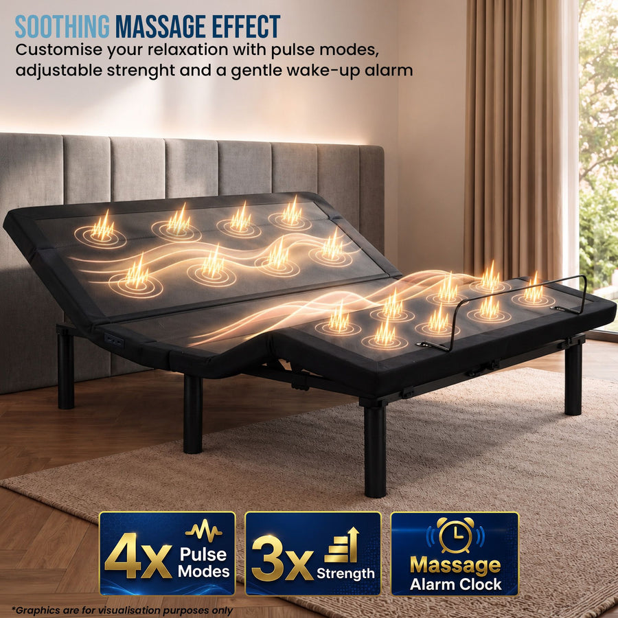 Therapedic Advance Queen Adjustable Bed Frame Base with Head Tilt, Massage, USB & Wireless Remote