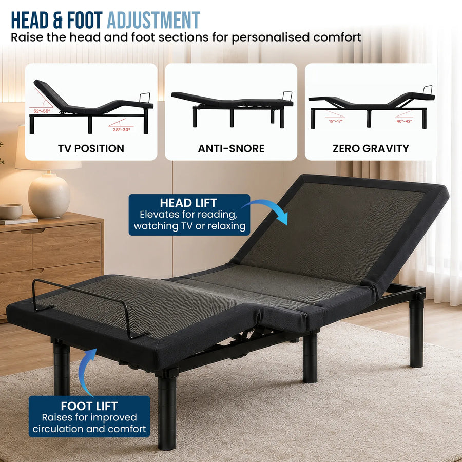 Therapedic Motion King Single Adjustable Bed Base Electric Motorised Frame with Wireless Remote & Preset