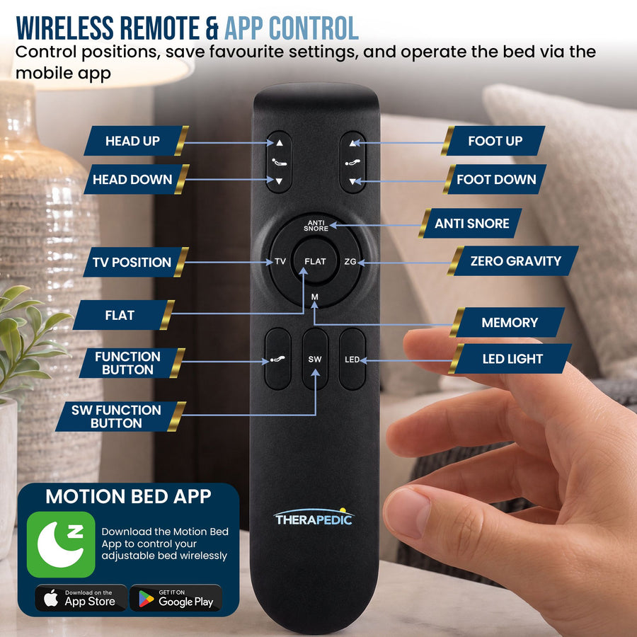 Therapedic Versa Electric King Single Adjustable Bed Base Frame with Massage Dual Motor Zero Gravity & Wireless Remote