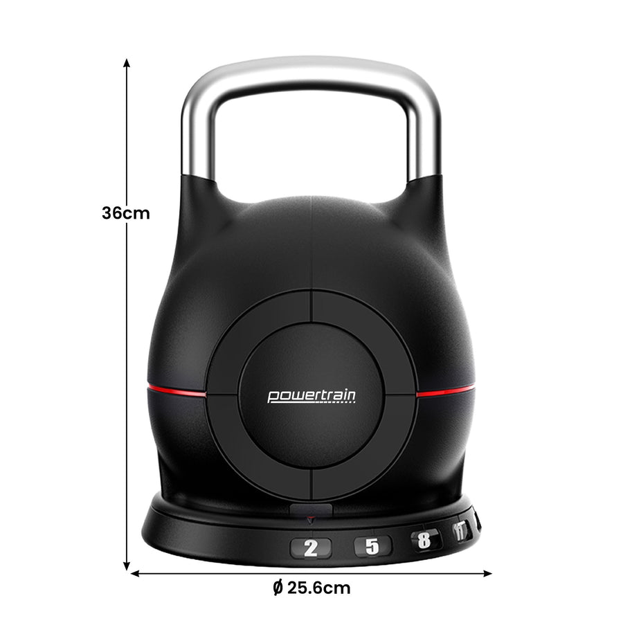 Powertrain 20kg Adjustable Kettlebell 7-in-1 Quick Weight Selection Set for Home Gym Strength and Fitness Workouts
