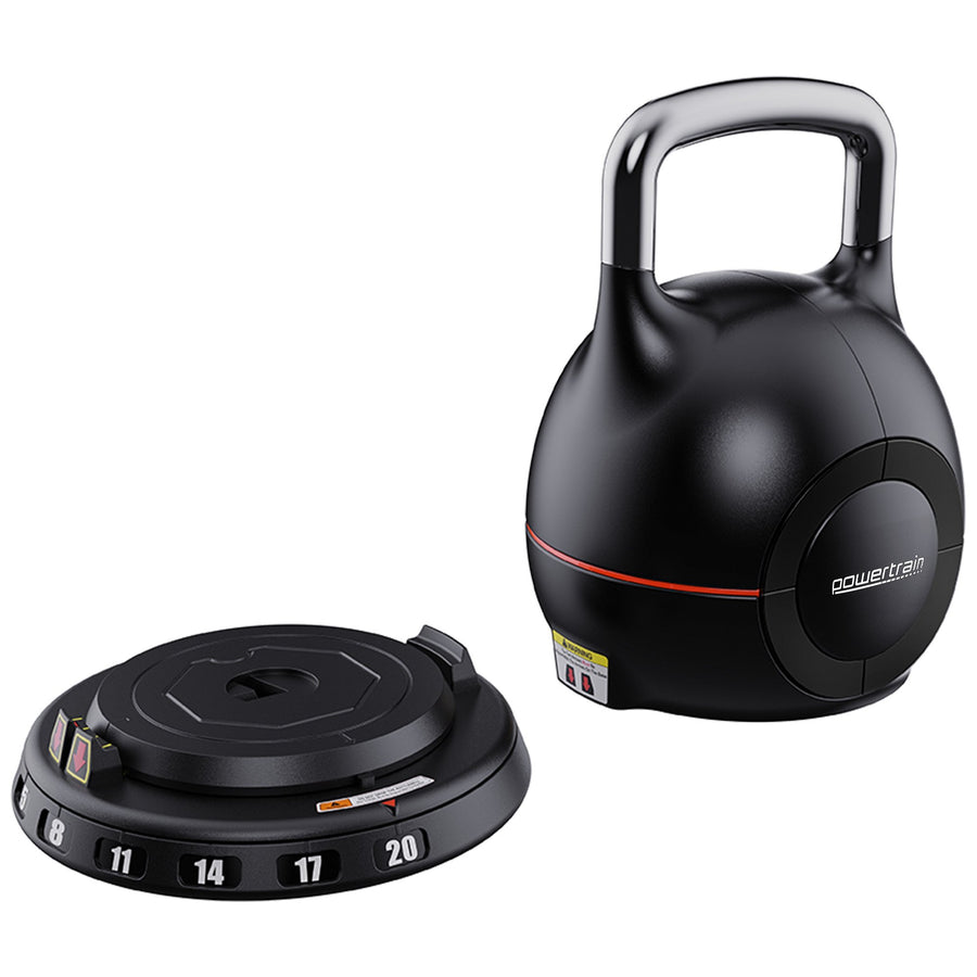 Powertrain 20kg Adjustable Kettlebell 7-in-1 Quick Weight Selection Set for Home Gym Strength and Fitness Workouts