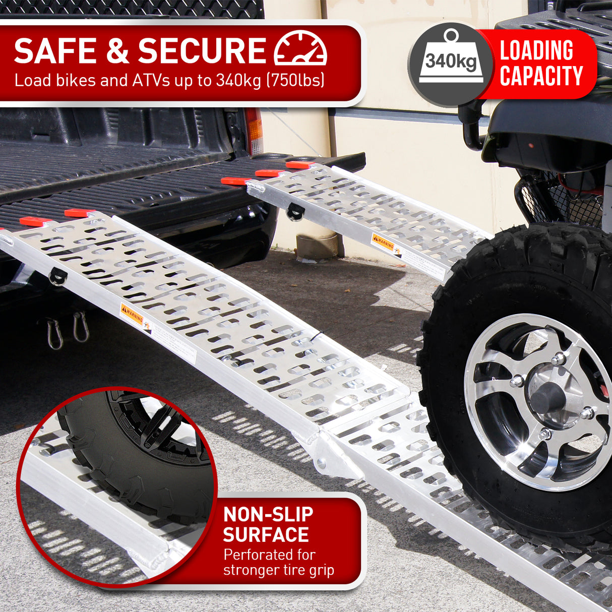 Kartrite Rigg 2 x Aluminium ATV Loading Ramp Foldable - Silver