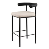 Sarantino Cedric Bar Stool W/ High-density Foam Upholstered In PU Leather Sturdy Iron Frame In Black And Beige - Side View