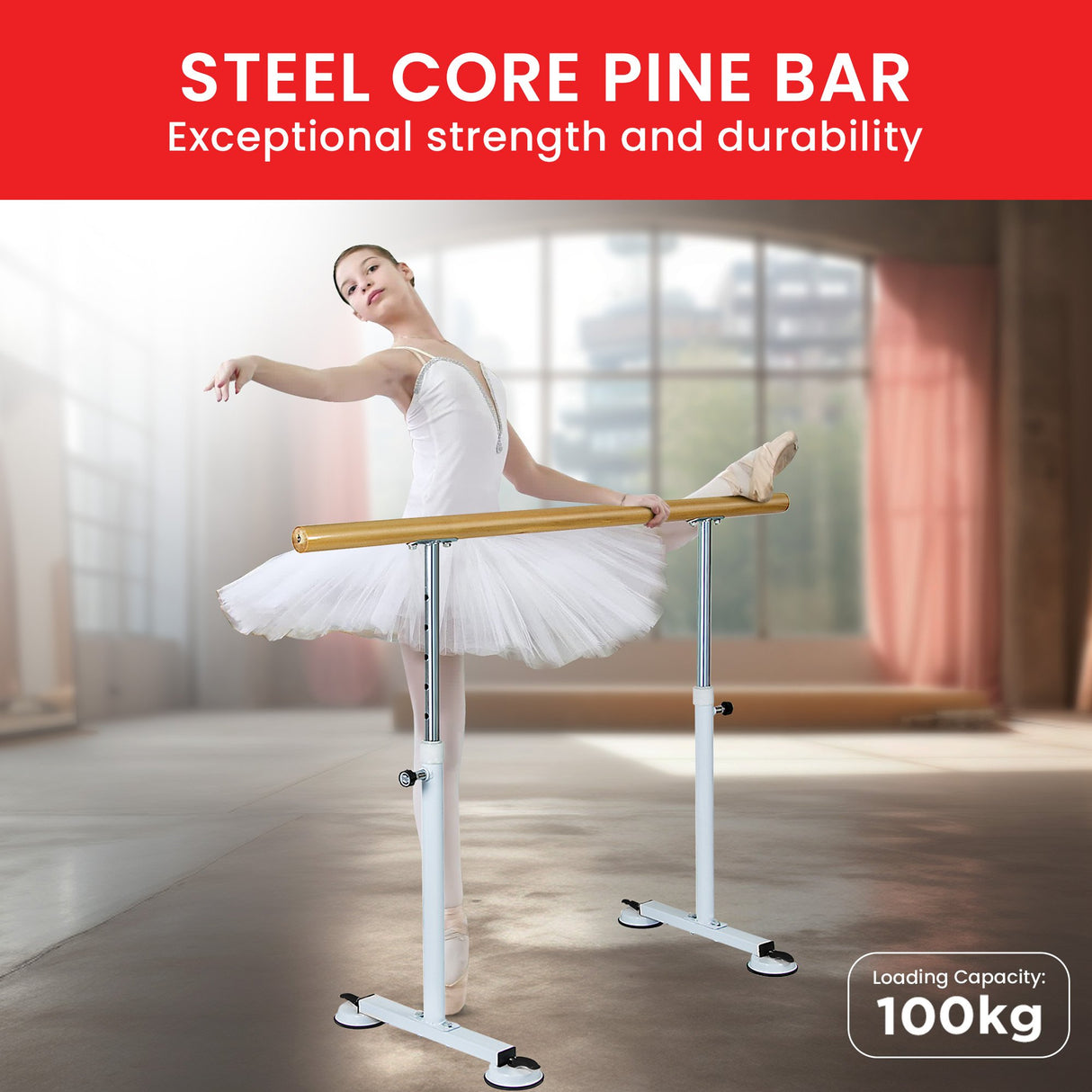 Adjustable Freestanding Ballet Barre - 1.5m by Powertrain