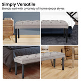 Sarantino Cate Button-tufted Upholstered Bench With Tapered Legs By Sarantino - Light Grey - Close-Up Angle