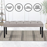 Sarantino Cate Button-tufted Upholstered Bench With Tapered Legs By Sarantino - Light Grey - Extra Image