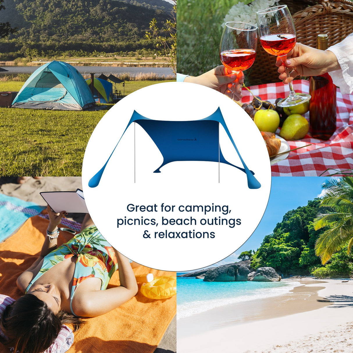 Wallaroo Portable Sunshade Canopy Tent - 2m x 2m Blue