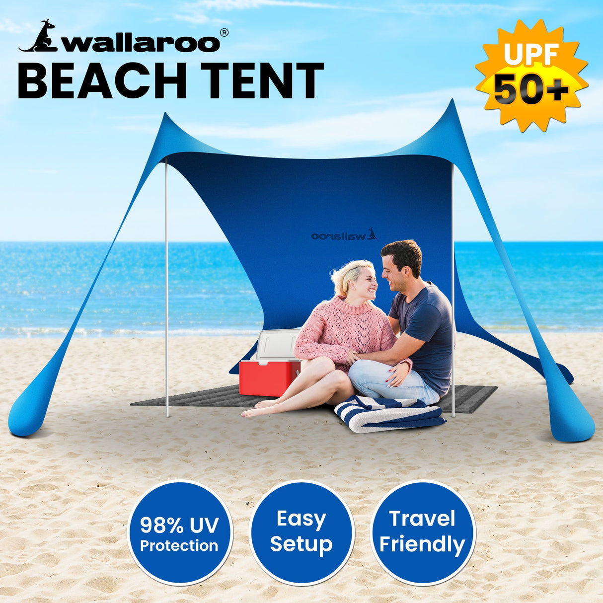 Wallaroo Portable Sunshade Canopy Tent - 2m x 2m Blue