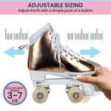 Circle Society Adjustable Quad Kids Roller Skates In Metallic Rose Gold - Rear View
