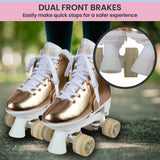 Circle Society Adjustable Quad Kids Roller Skates In Metallic Rose Gold - Close-Up Angle