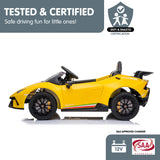 Kahuna Lamborghini Performante Kids Electric Ride On Car Remote Control - Yellow - Close-Up Angle