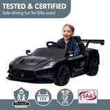 Kahuna Maserati MC20 GT2 Licensed Electric Kids Ride On Race Car Black - Close-Up Angle