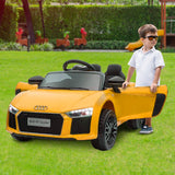 Kahuna R8 Spyder Audi Licensed Kids Electric Ride On Car Remote Control - Yellow - 45-Degree Angle