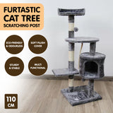 Furtastic 110cm Cat Tree Scratching Post - Silver Grey - Rear View