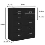 Sarantino Tallboy Dresser 6 Chest Of Drawers Table Cabinet Bedroom Storage Black - Front View