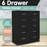 Sarantino Tallboy Dresser 6 Chest Of Drawers Table Cabinet Bedroom Storage Black - 45-Degree Angle