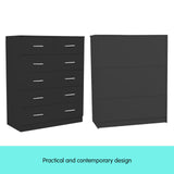 Sarantino Tallboy Dresser 6 Chest Of Drawers Table Cabinet Bedroom Storage Black - Close-Up Angle