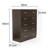 Sarantino Tallboy Dresser 6 Chest Of Drawers Cabinet Storage 85 x 39.5 x 105 in Brown - Front View