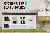 Sarantino New 10 Pairs Shoe Cabinet Rack Storage Organiser Shelf Stool Bench Wood - White - Close-Up Angle