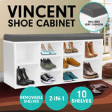 Sarantino Shoe Rack Cabinet Organiser Grey Cushion Sttol Bench Ottoman - 104 X 30 X 45 - White - Front View