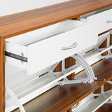 Sarantino 24 Pairs Shoe Cabinet Rack Storage Cupboard Organiser Shelf Walnut Drawers Chest - Top-Down View