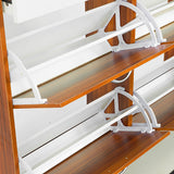 Sarantino 24 Pairs Shoe Cabinet Rack Storage Cupboard Organiser Shelf Walnut Drawers Chest - Rear View