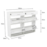 Sarantino 24 Pairs Shoe Cabinet Storage White Drawers Chest 1200 x 240 x 920 in White - Low Angle