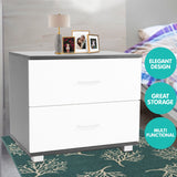 Sarantino Bedside Table Cabinet Storage Chest 2 Drawers Lamp Side Nightstand White Black - Rear View