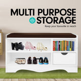 Sarantino 14 Pairs Shoe Cabinet Rack Storage Organiser Shelf Stool Bench Wood - Beech - Rear View