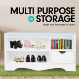 Sarantino Shoe Rack Cabinet Organiser Grey Cushion Stool Bench - 80 X 30 X 45 - White - Side View