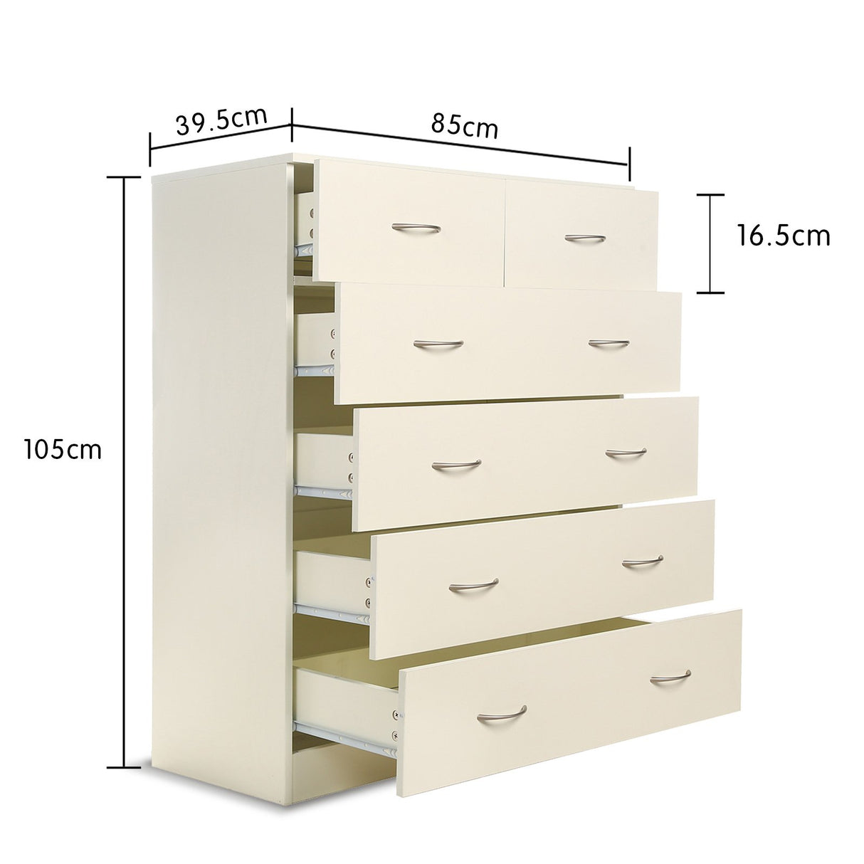 Sarantino Tallboy Dresser 6 Chest Of Drawers Cabinet 85 x 39.5 x 105cm in White